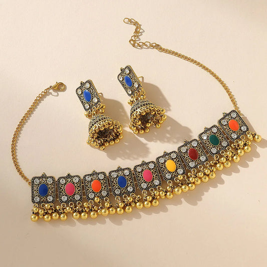 Afghan Indian Ethnic Gold Necklace Earrings Set